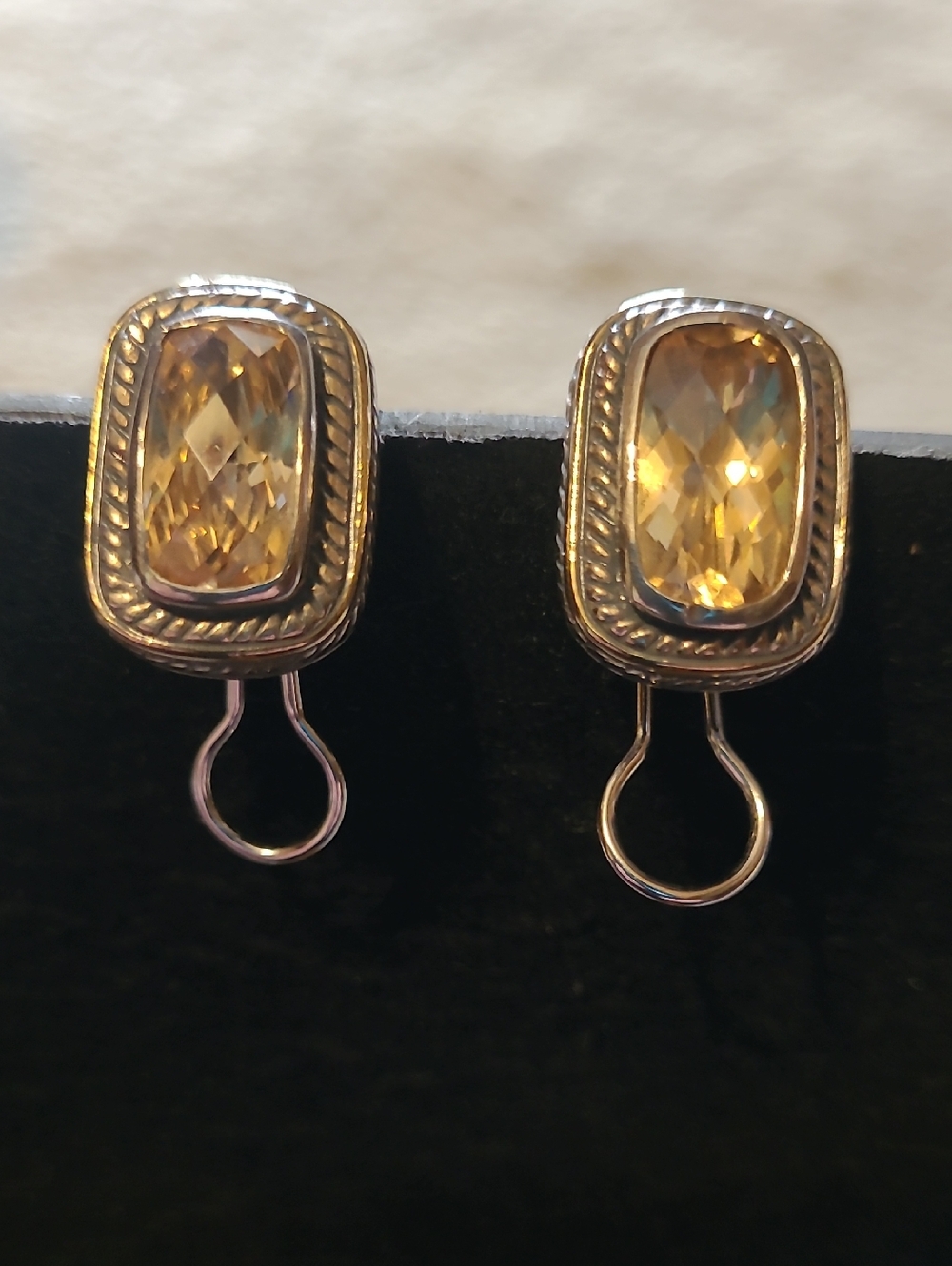 Designet Inspired 925 Sterling Silver Citrine Colored Stone Leverback Earrings